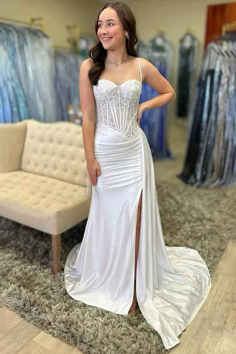 Spaghetti Strap Satin Mermaid Prom Dress - Image 29
