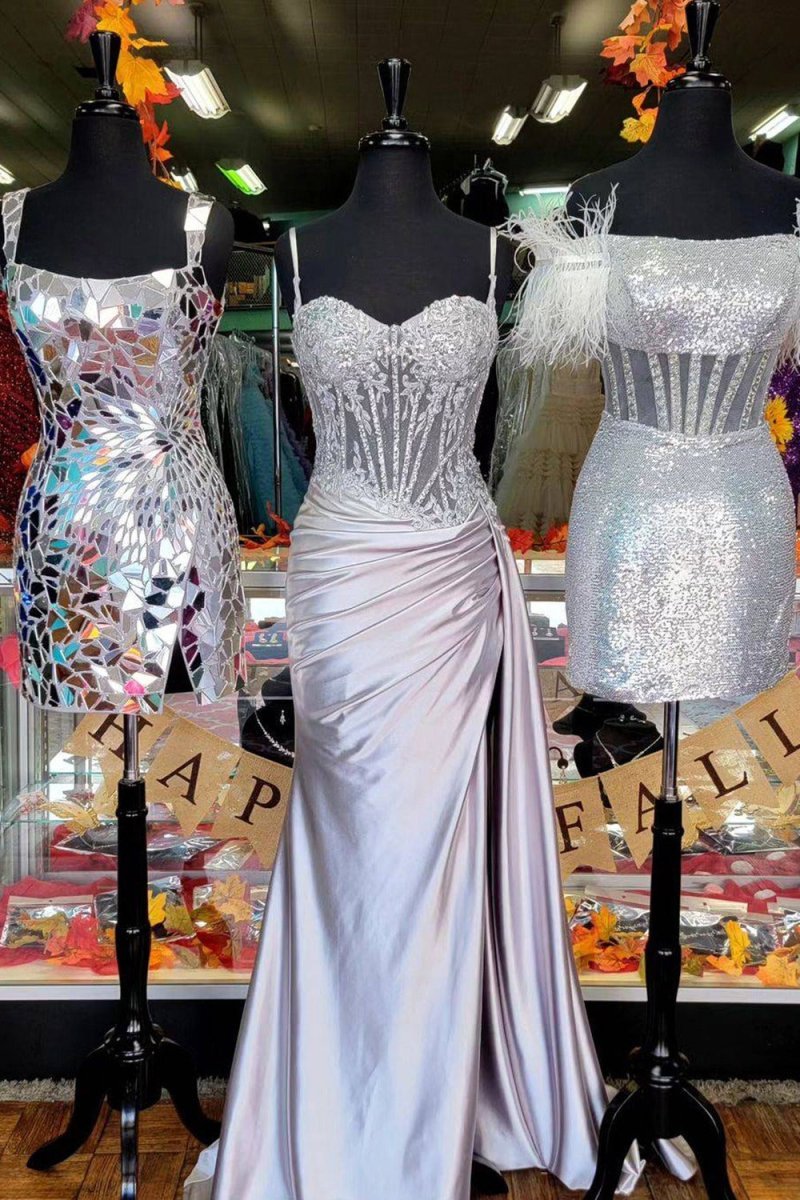Spaghetti Strap Satin Mermaid Prom Dress - Image 19