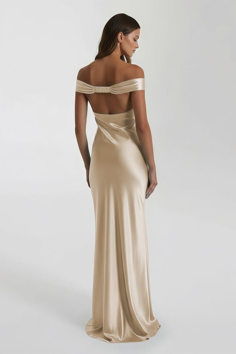 Off-Shoulder Satin Mermaid Prom Dress - Image 13