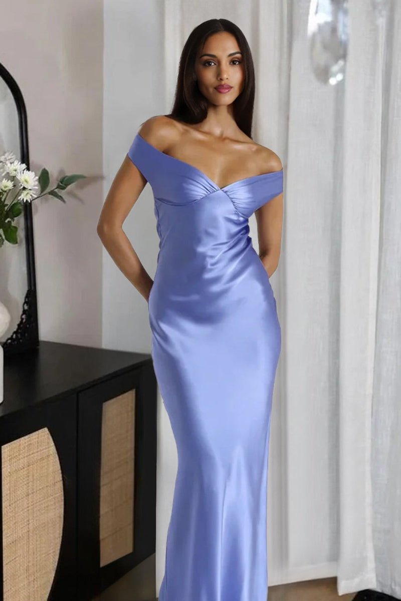 Off-Shoulder Satin Mermaid Prom Dress - Image 25