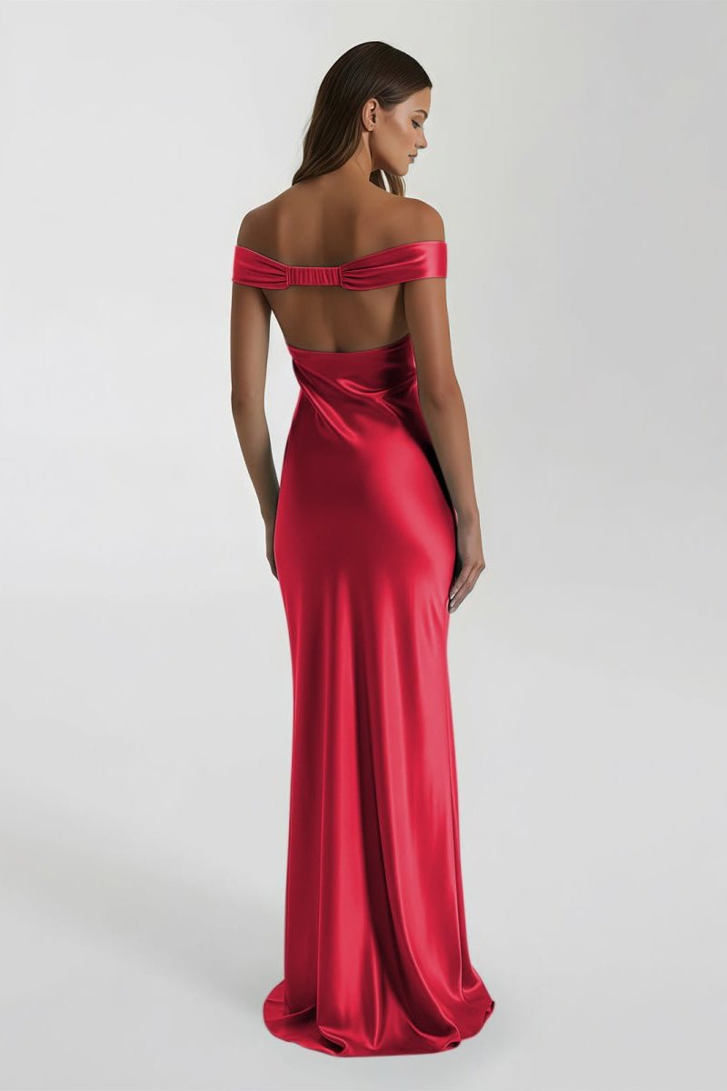 Off-Shoulder Satin Mermaid Prom Dress - Image 18